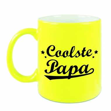 Coolste papa mok / beker neon geel voor vaderdag/ verjaardag 330 ml