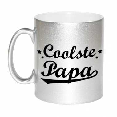 Coolste papa zilveren mok / beker voor vaderdag 330 ml