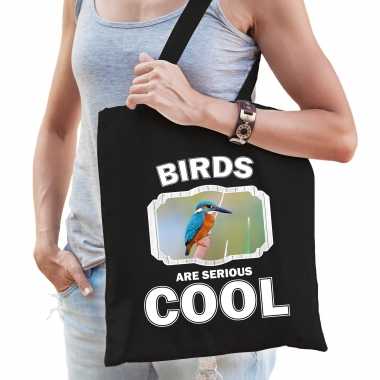 Dieren ijsvogel tasje zwart volwassenen en kinderen - birds are cool cadeau boodschappentasje