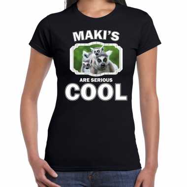 Dieren maki t-shirt zwart dames - makis are cool shirt