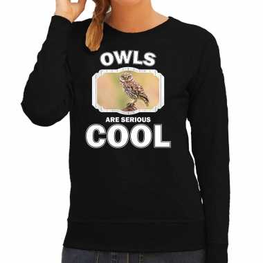 Dieren steenuil sweater zwart dames - owls are cool trui
