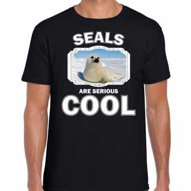 Dieren witte zeehond t-shirt zwart heren - seals are cool shirt