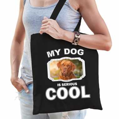 Franse mastiff honden tasje zwart volwassenen en kinderen - my dog serious is cool kado boodschappen