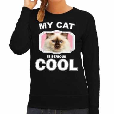 Rag doll katten sweater / trui my cat is serious cool zwart voor dames