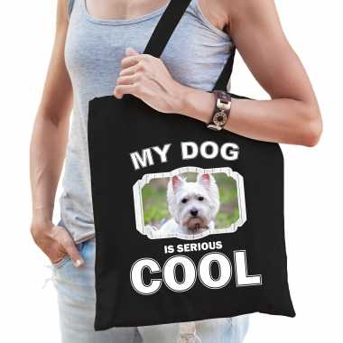 West terrier honden tasje zwart volwassenen en kinderen - my dog serious is cool kado boodschappenta