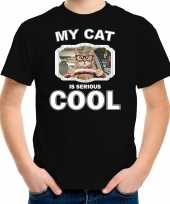 Auto rijdende kat katten poezen t shirt my cat is serious cool zwart voor kinderen