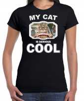 Brildragende rijdende kat katten poezen t shirt my cat is serious cool zwart voor dames