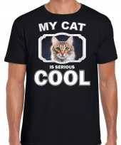 Bruine kat katten poezen t-shirt my cat is serious cool zwart voor heren 10257907