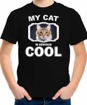 Bruine kat katten poezen t shirt my cat is serious cool zwart voor kinderen 10256935