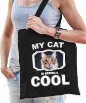 Bruine kat katten tasje zwart volwassenen en kinderen my cat serious is cool kado boodschappentasj 10257913