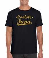 Coolste papa cadeau t-shirt met gouden glitters op zwart voor heren