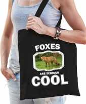 Dieren bruine vos tasje zwart volwassenen en kinderen foxes are cool cadeau boodschappentasje