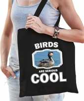 Dieren fuut vogel tasje zwart volwassenen en kinderen birds are cool cadeau boodschappentasje