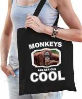 Dieren gekke orangoetan tasje zwart volwassenen en kinderen monkeys are cool cadeau boodschappent
