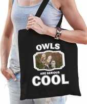 Dieren kerkuil tasje zwart volwassenen en kinderen owls are cool cadeau boodschappentasje