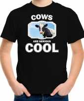 Dieren koe t shirt zwart kinderen cows are cool shirt jongens en meisjes