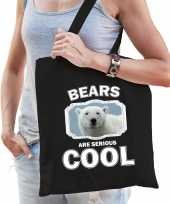 Dieren witte ijsbeer tasje zwart volwassenen en kinderen bears are cool cadeau boodschappentasje