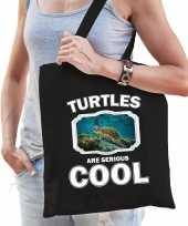 Dieren zee schildpad tasje zwart volwassenen en kinderen turtles are cool cadeau boodschappentasje