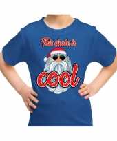 Fout kerst shirt stoere santa this dude is cool blauw voor kids