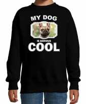 Franse bulldog honden trui sweater my dog is serious cool zwart voor kinderen