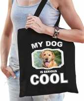 Golden retriever honden tasje zwart volwassenen en kinderen my dog serious is cool kado boodschapp 10254079