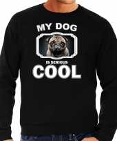 Mopshond honden sweater trui my dog is serious cool zwart voor heren 10256645